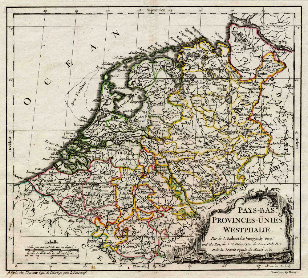 Pays Bas + Westphalie 1762 De Vaugondy